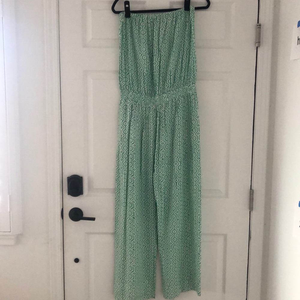 Ava Sky green and white geometric print jumper